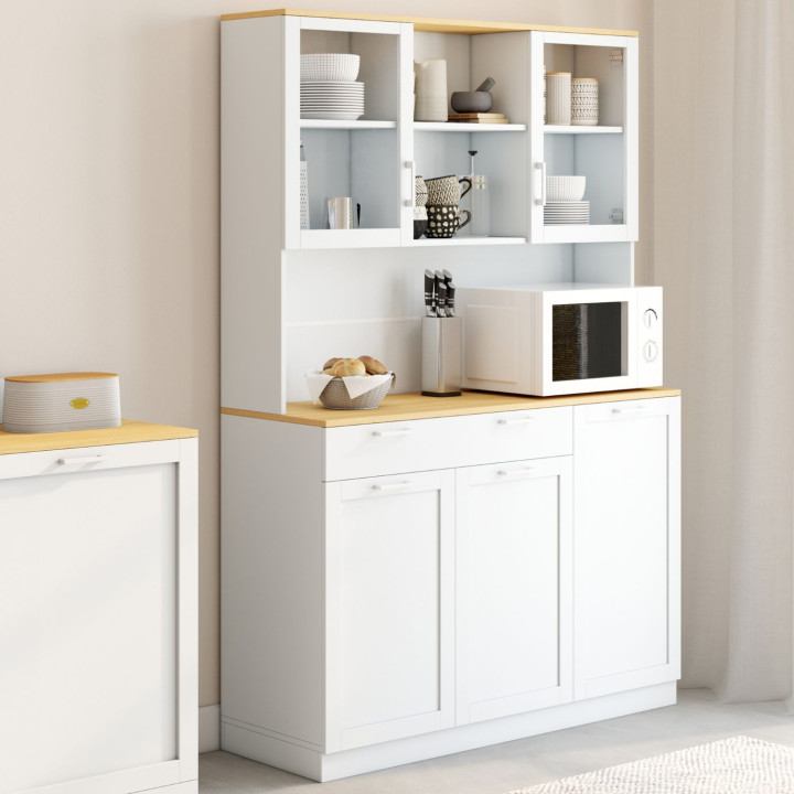 Buffet de cuisine VITO 120 cm blanc plateau bois