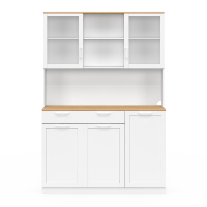 Küchenbuffet 120 cm VITO 5 Türen + 1 Schublade weiß und Buchenholzplatte