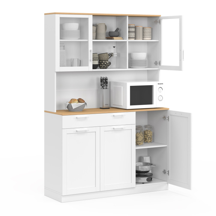 Aparador de cocina acristalado de 120 cm con 5 puertas + 1 cajón blanco y encimera efecto haya - VITO | IdMarket