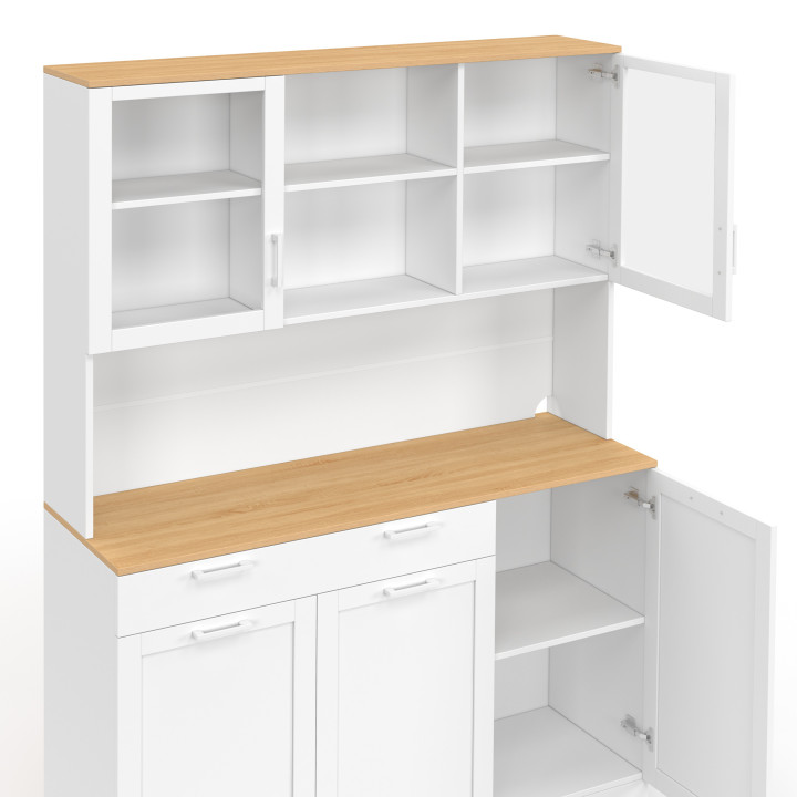 VITO 120 cm vitrinekast met 5 deuren + 1 witte lade en beuken blad