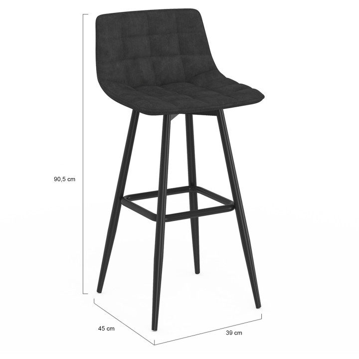 Juego de 2 taburetes de bar en terciopelo negro - MADY | IDMarket