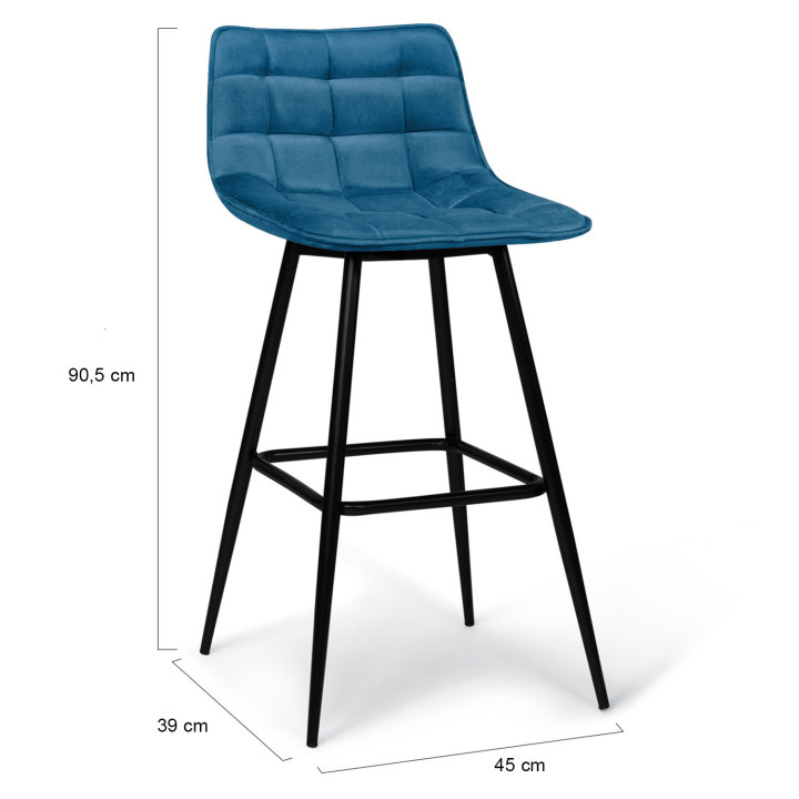 Lot de 4 tabourets de bar MADY en velours bleu
