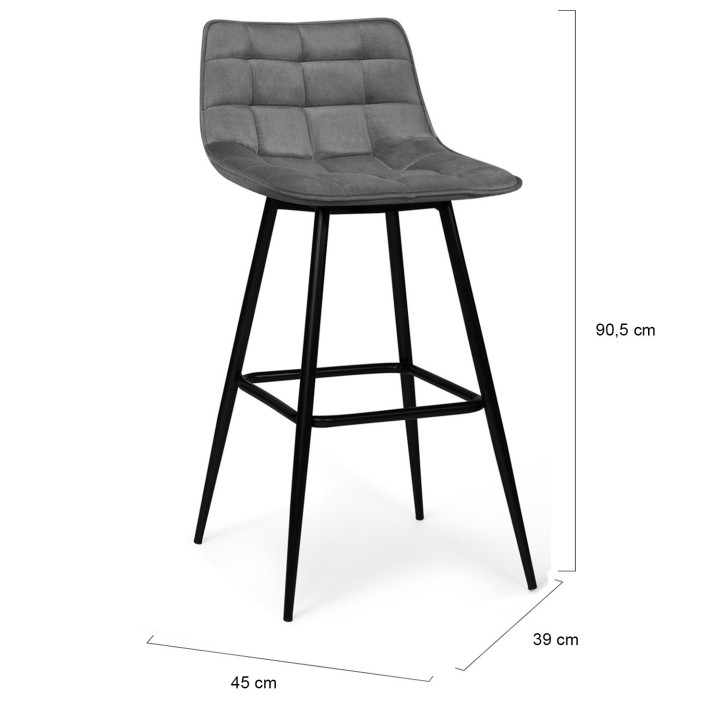 Hellgraue Barhocker aus gestepptem Velours mit Metallfüßen x4 - MADY | ID Market