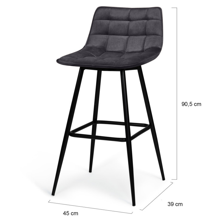 Lot de 4 tabourets de bar MADY en velours mix color bleu, gris clair, gris foncé, jaune