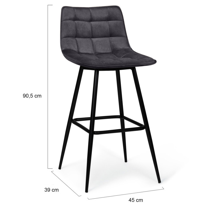 Lot de 2 tabourets de bar MADY en velours gris foncé