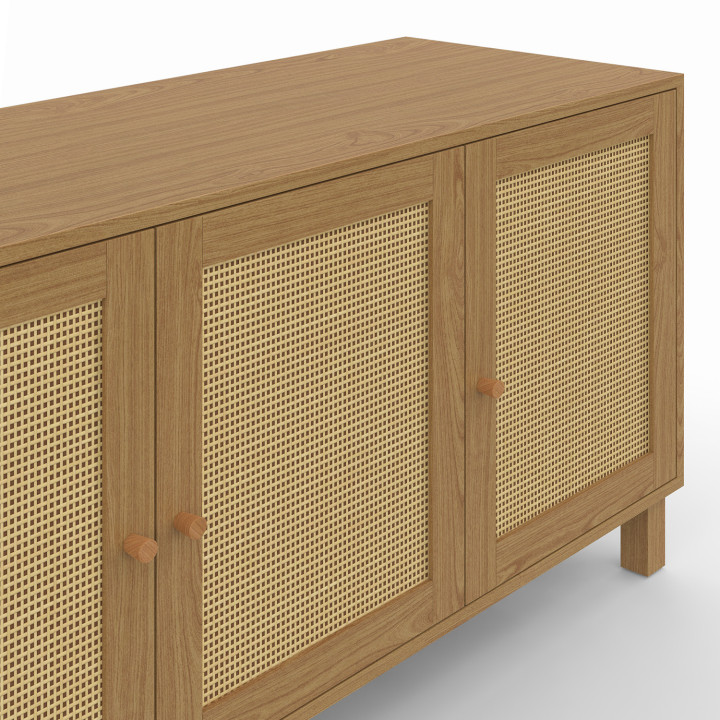 Buffet bas vintage 113 cm HANAE 3 portes effet naturel cannage
