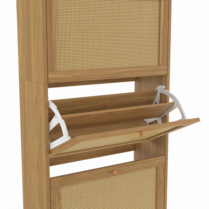 Meuble à chaussures 18 paires vintage HANAE 3 portes effet naturel cannage