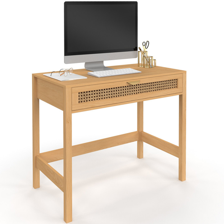 Schreibtisch 1 Schublade EDHEN Holz und Rohrgeflecht Schreibtisch 1 Schublade EDHEN Holz und Rohrgeflecht