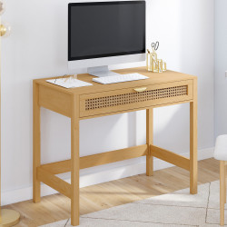 EDHEN bureau met 1 lade, hout en riet