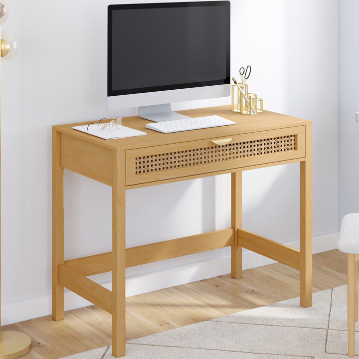 EDHEN bureau met 1 lade, hout en riet EDHEN bureau met 1 lade, hout en riet