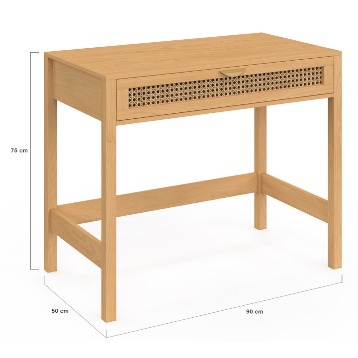 Bureau 1 tiroir EDHEN bois et cannage Bureau 1 tiroir EDHEN bois et cannage