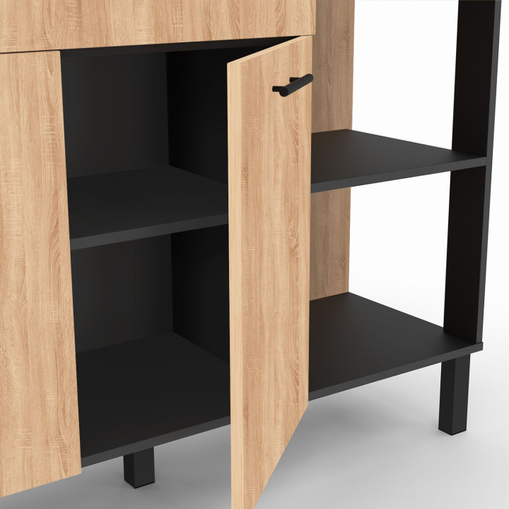 Lage keuken buffetkast 120 cm zwarte deuren + lade beuken korrel hout - CINA | ID Market