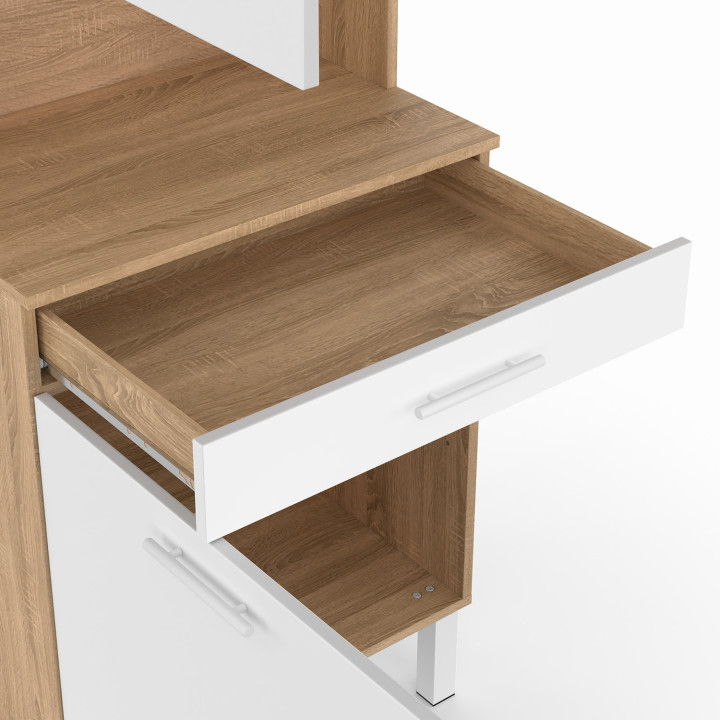 Buffet de cuisine 60 CM CINA 2 portes + tiroir façon hêtre et blanc