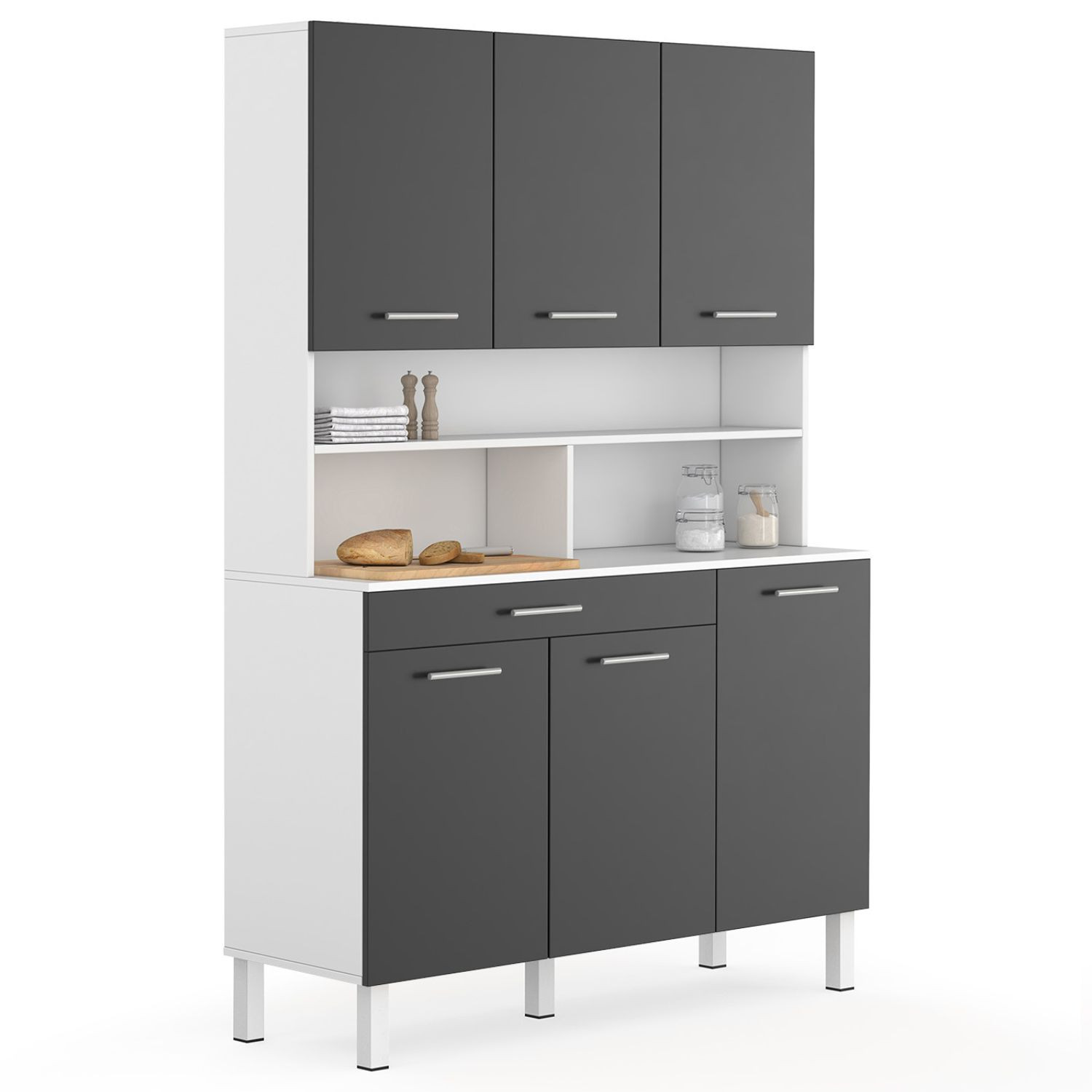 Buffet de cuisine vaisselier gris et blanc 120 cm