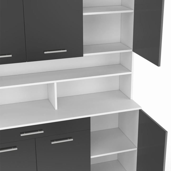 Buffet de cuisine 120 CM CINA 6 portes + tiroir blanc et gris brillant