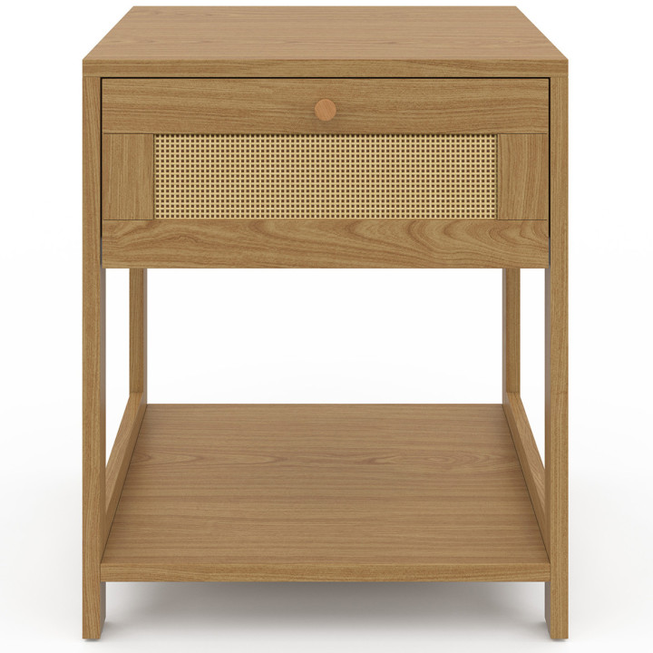 Lot de 2 tables de chevet HANAE vintage 1 tiroir avec tablette effet naturel cannage