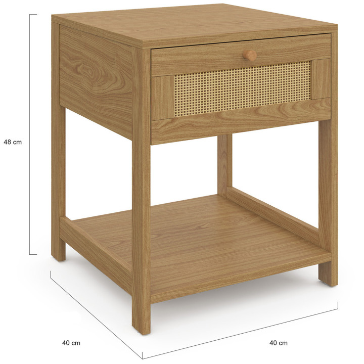 Lot de 2 tables de chevet HANAE vintage 1 tiroir avec tablette effet naturel cannage