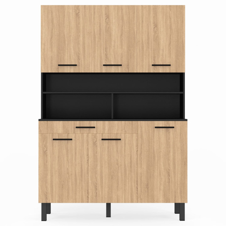 Küchenbuffet schwarz und Holz in Buchenoptik 120 cm - CINA | ID Market