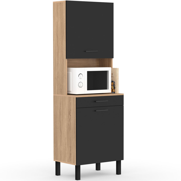 Sideboard Küche schwarz und Holz in Buchenoptik mit 2 Türen und 1 Schublade - CINA | ID Market