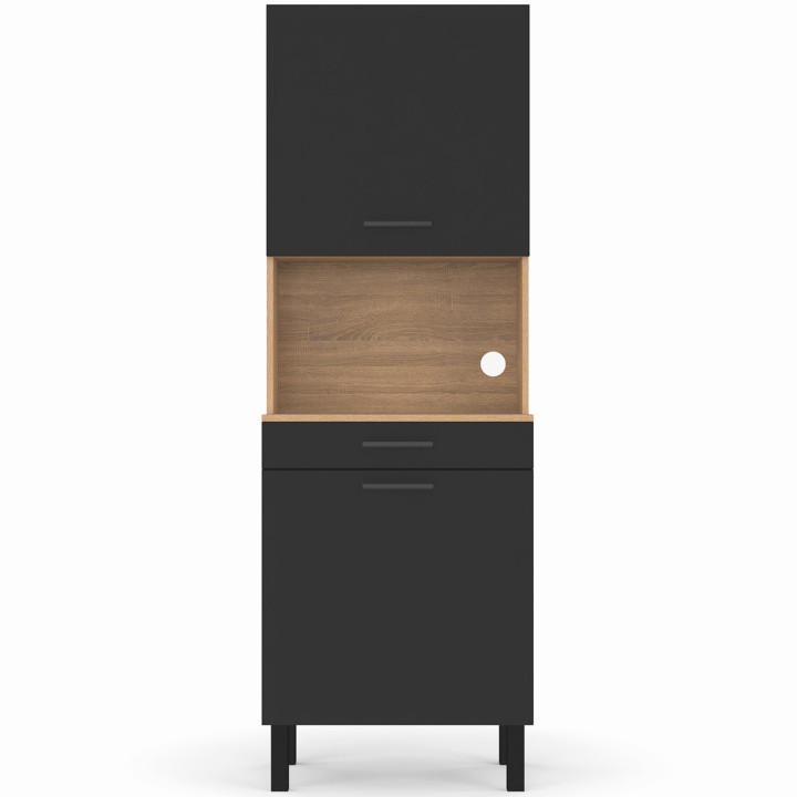 Beuken en zwart keukenkastje met 2 deuren en 1 lade - CINA | ID Market