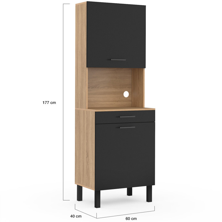 Sideboard Küche schwarz und Holz in Buchenoptik mit 2 Türen und 1 Schublade - CINA | ID Market