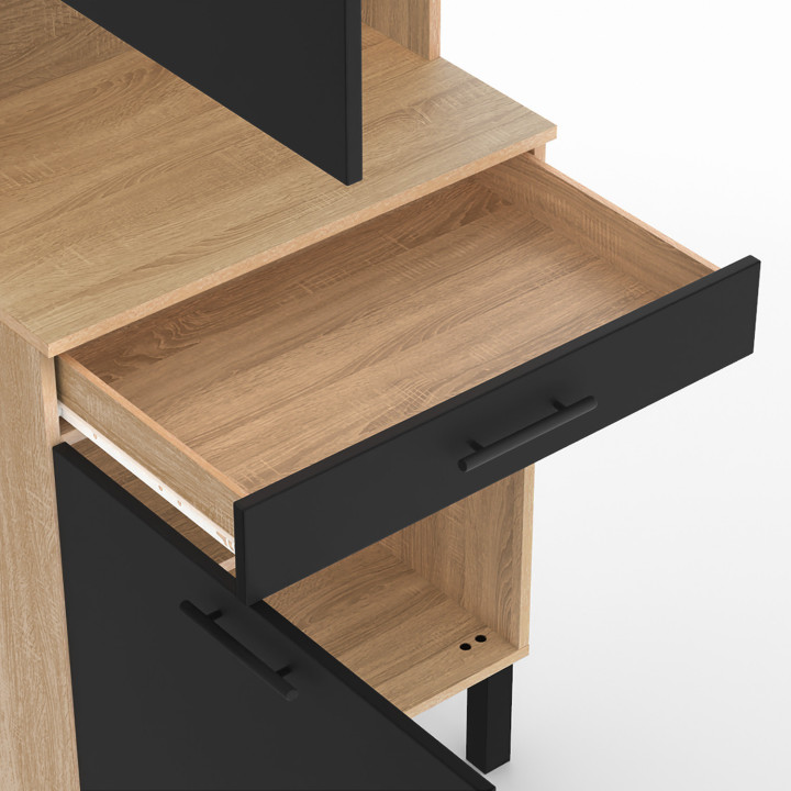 Cómoda de cocina en haya y negro con 2 puertas y 1 cajón - CINA | ID Market