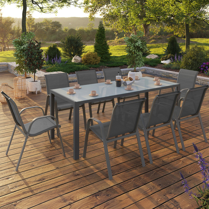 Tuinmeubelset, tafel en stoelen, 8-zits, antracietgrijs - MADRID | ID Market
