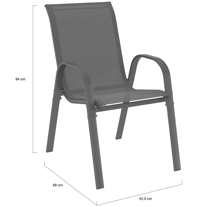 Salon de jardin MADRID table 190 CM et 8 chaises empilables gris anthracite plateau transparent