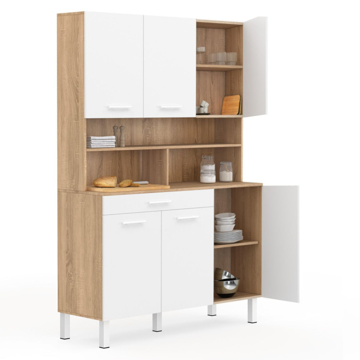 Küchenbuffet weiß und Holz in Buchenoptik 120 cm - CINA | ID Market