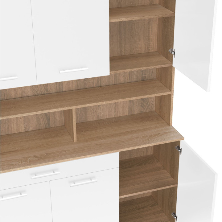 Cómoda de cocina blanca y haya 120 cm - CINA | ID Market