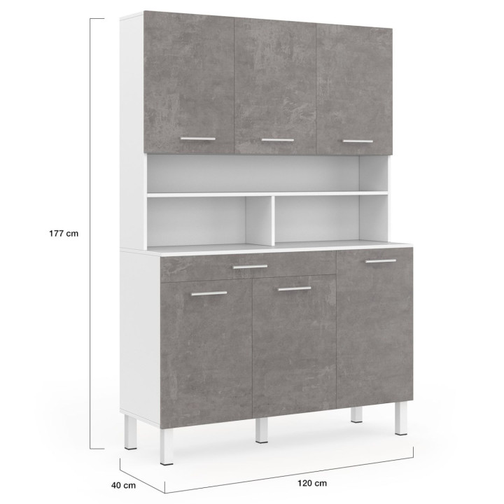 Cómoda de cocina efecto hormigón y blanco 120 cm - CINA | ID Market
