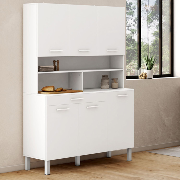 Cómoda de cocina blanca brillante de 120 cm - CINA | ID Market