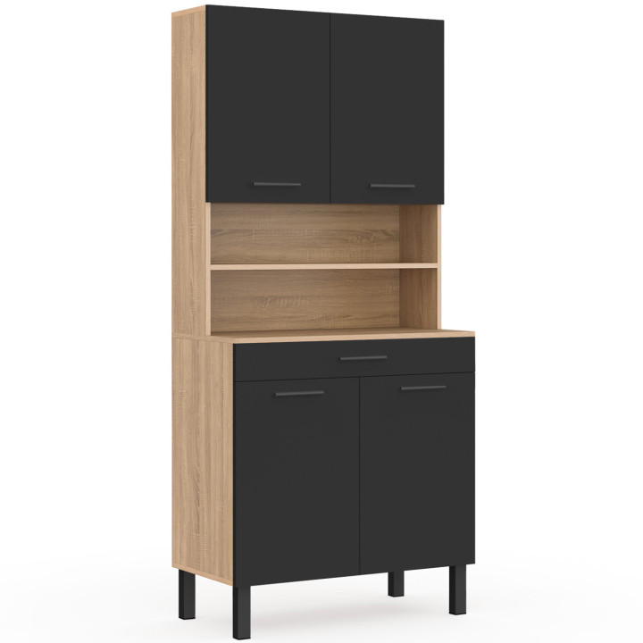 Aparador de cocina 80cm con puertas y cajón de haya negra - CINA | ID Market