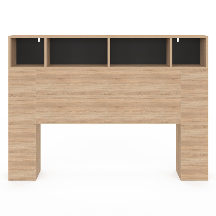Hoofdbord van 145 cm met opbergvakken, imitatiebeukenhout en zwart - CLEO | ID Market