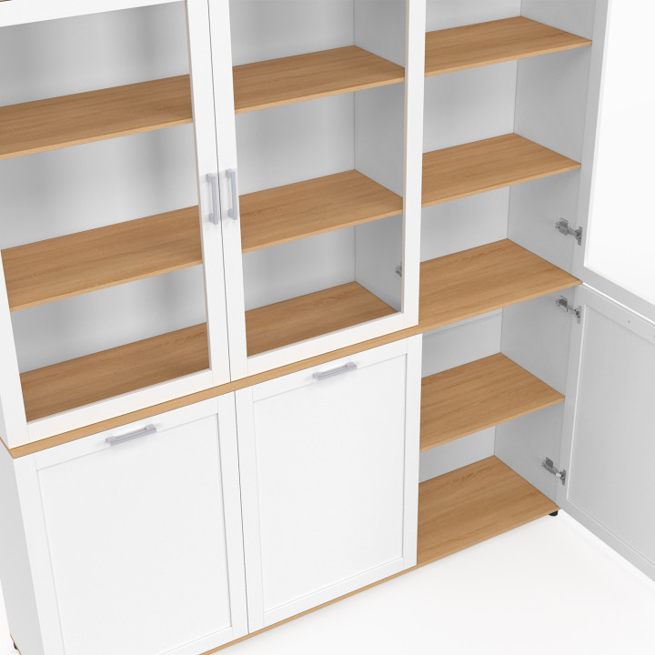 Cómoda de 160 cm con 6 puertas blanca y madera - VITO | IdMarket