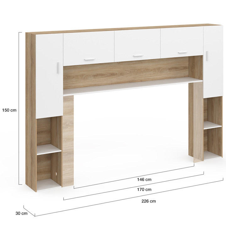 Cubrecama 226 cm con madera y almacenaje blanco - BRIDGET | IdMarket