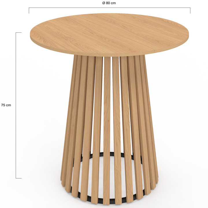 Mesa de comedor redonda para 6 con patas de listones de madera y tablero de madera de 80 cm - CARMEN | IdMarket