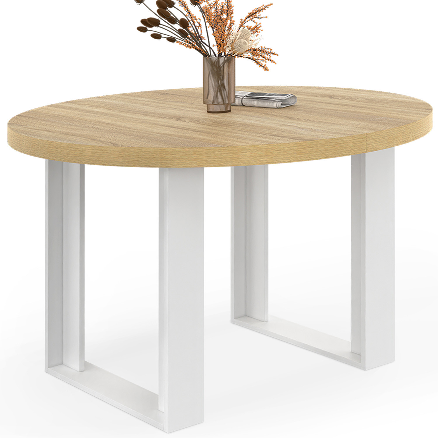 Table à manger fixe ronde 4 personnes bois et blanc 110 cm