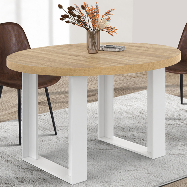 PHOENIX mesa de comedor redonda para 4 en madera y blanco 110 cm