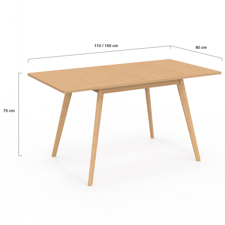 Mesa de comedor rectangular extensible 4-8 personas efecto madera - NOOR | ID Market