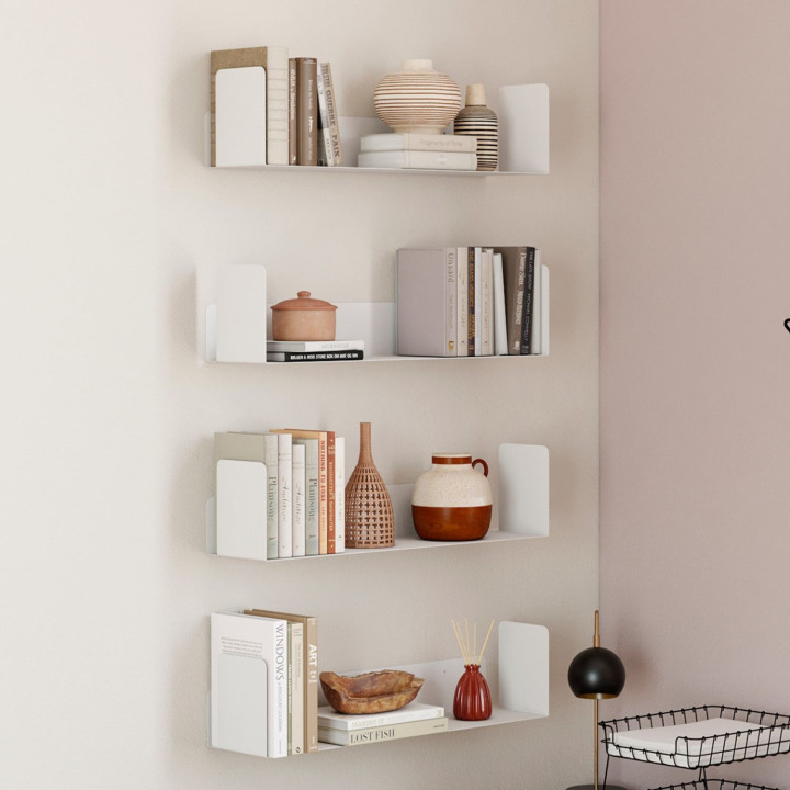 Juego de 4 estantes 60x15 cm para libros blancos - METRA | IdMarket