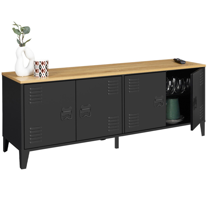 Lage industriële buffetkast 140 cm met 4 deuren | ID Market