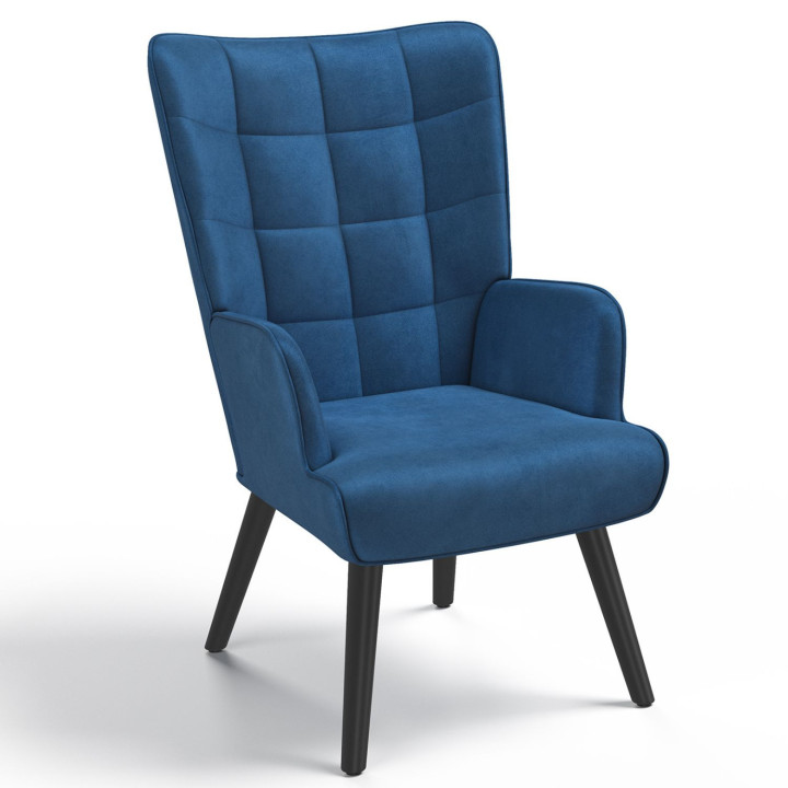 Fauteuil scandinave ANIA en velours bleu
