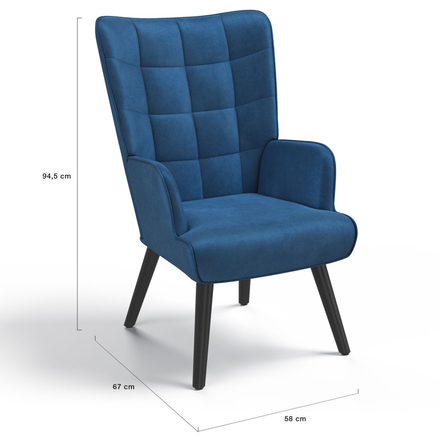 Fauteuil Scandinave Anders En Tissu Bleu Canard - Structure Bois - Assise Moelleuse - Dimensions 64x70.5x73 Cm