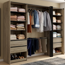 Armario doble de haya XXL 220 cm con pantalonero + estantes + cajones + zapatero y almacenaje negro - MERYL | IdMarket