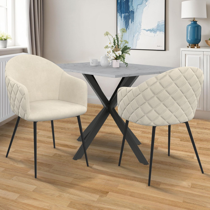 Lot de 2 chaises de salle à manger, fauteuils de table MOLY en velours gaufré beige