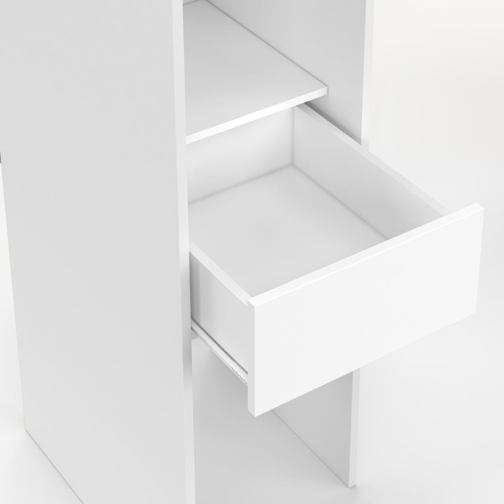 Armario extensible 145/170 x 50 x 180 cm blanco con estantes + armario doble + espejo + cortina gris - MERYL | IdMarket