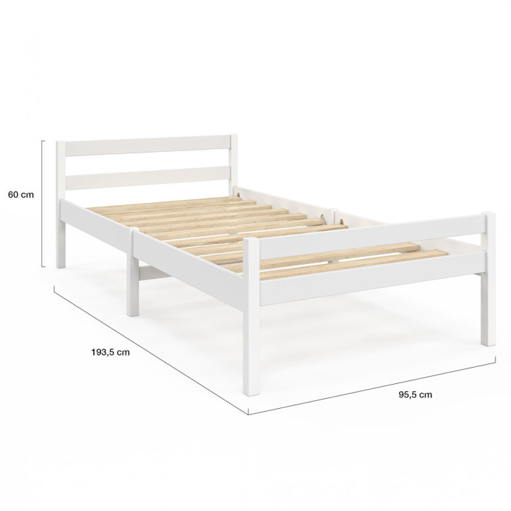 Letto singolo 90 x 190 cm con base in legno bianco - HARPER | IdMarket