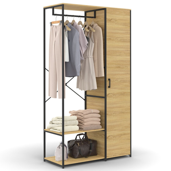 Ankleide Kleiderschrank Regale mit Tür B. 90 cm DETROIT Industriedesign