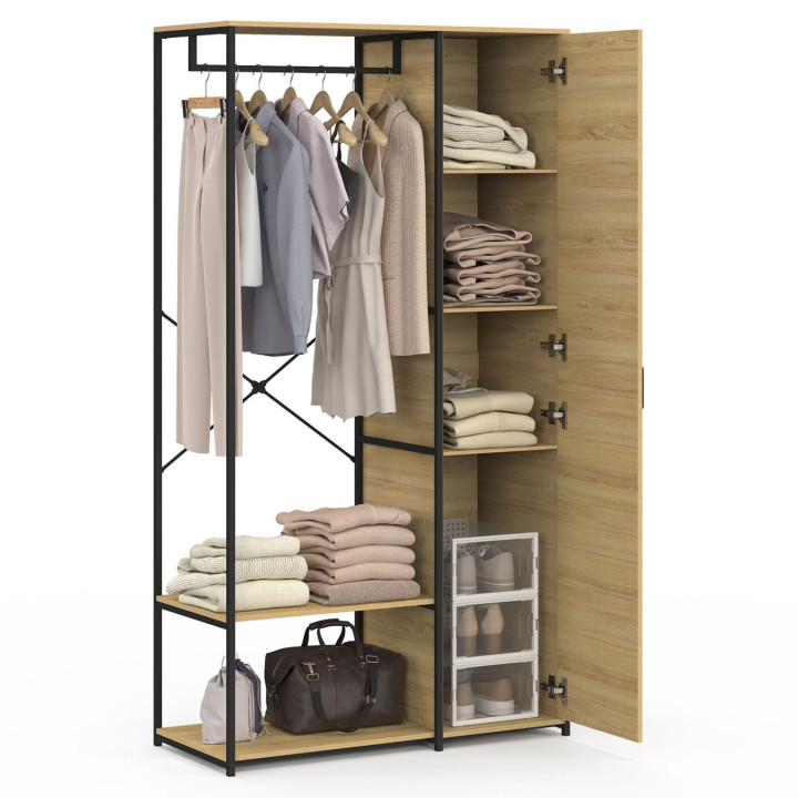 Dressing penderie étagères avec porte L. 100 cm DETROIT design industriel